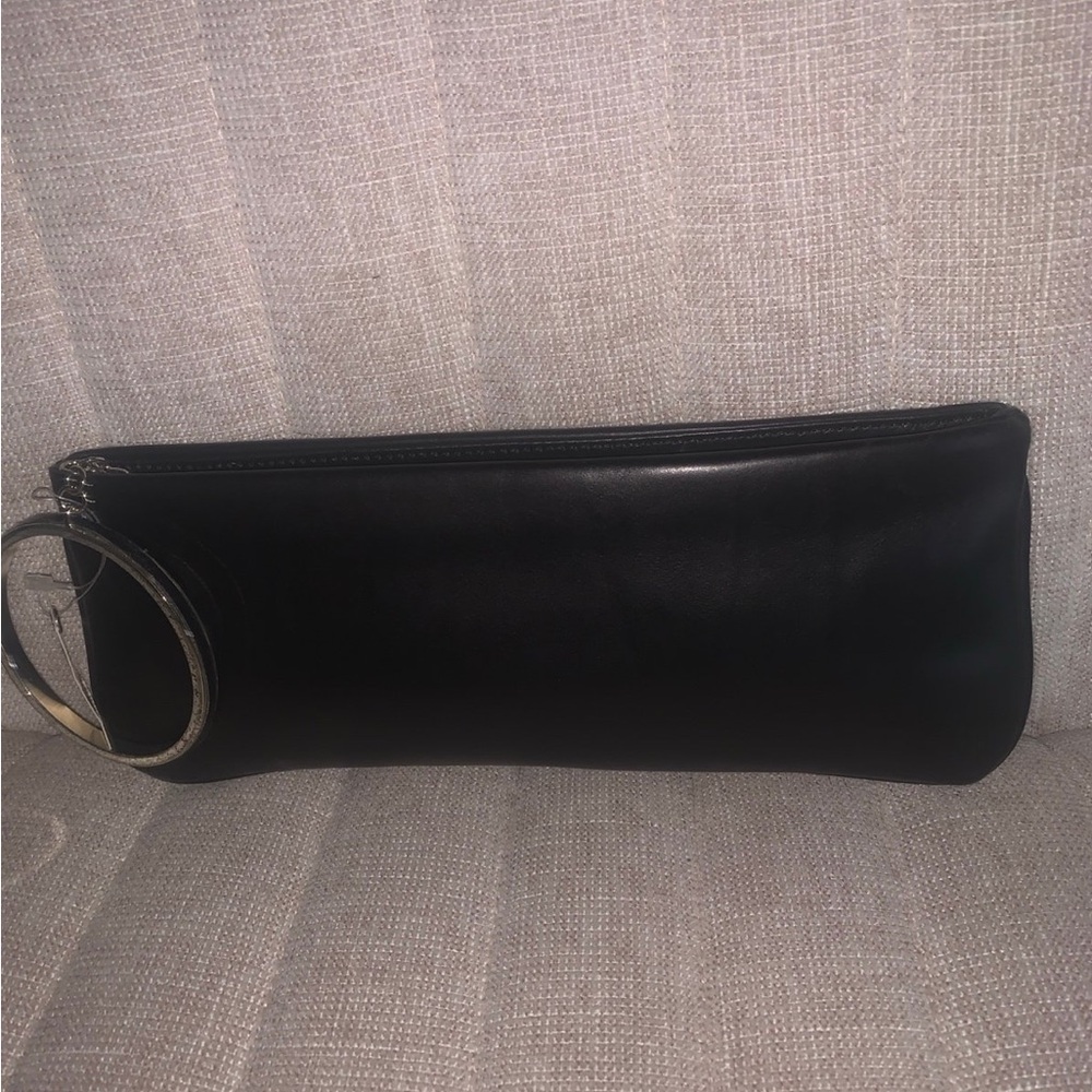 Carolee Black Clutch with Metallic Finish and Pleated Texture